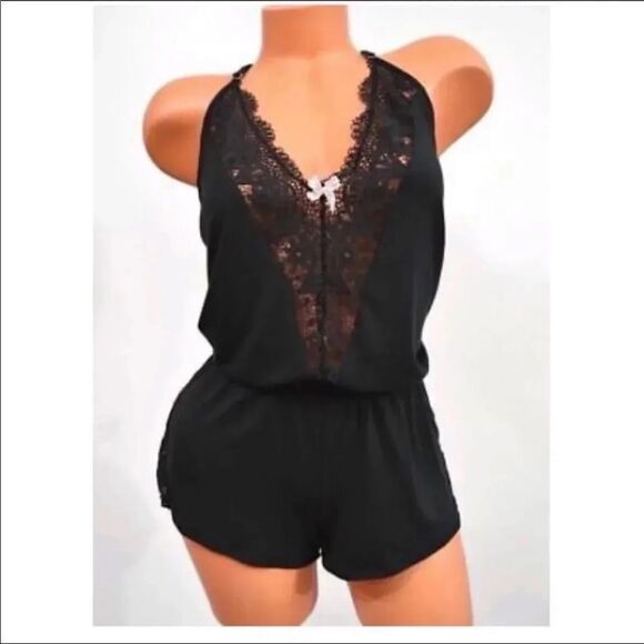 Victoria’s Secret Supersoft crochet lace detail romper black Small - Picture 3 of 5